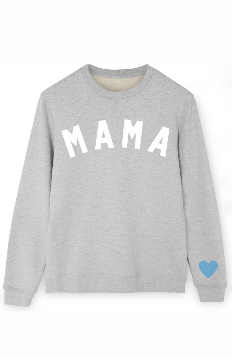 REORDER: MAMA Heart Sleeve Sweatshirt: Heather Gray/Blue | Shophopes