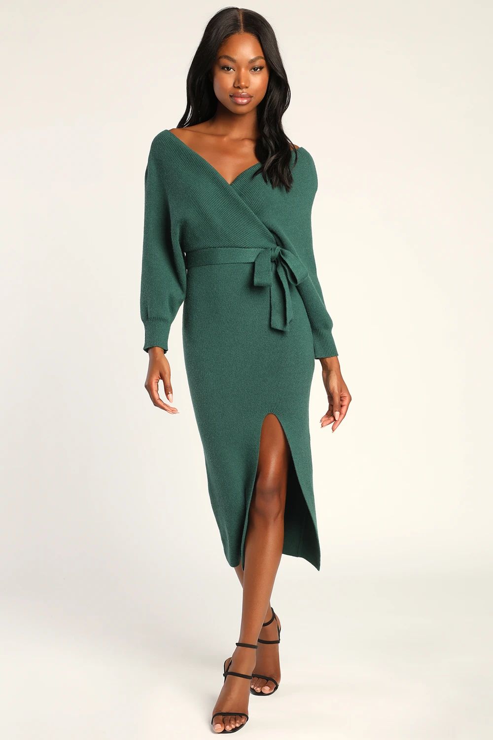 Fall into Fashion Dark Green Dolman Sleeve Sweater Midi Dress | Lulus (US)