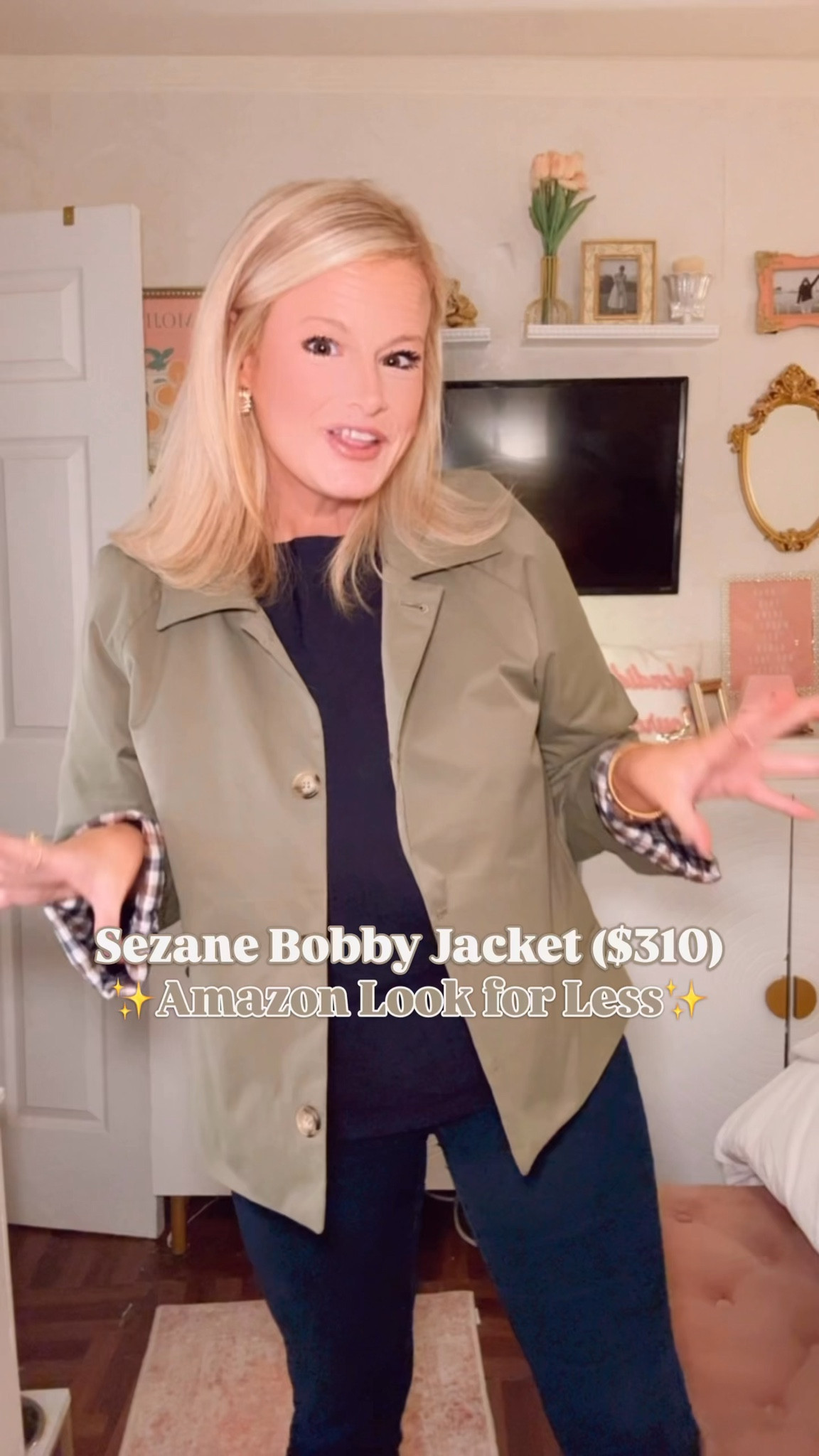 SEZANE BOBBY JACKET LOOK FOR LESS • AMAZON CROPPED TRENCH • FALL/WINTER OUTERWEAR

If you’re searching LTK for Sezane look for less, Sezane Bobby Jacket dupe, Amazon cropped trench, fall jackets for women, preppy outerwear, or classic everyday jackets — this one is it. This Amazon cropped trench looks shockingly similar to the Sezane Bobby Jacket ($310)… but at the Amazon price point. I’m in a Large and the fit is polished, structured, and perfect for layering.

Why this jacket delivers the Sezane look:
• cropped trench silhouette (clean, French-girl tailoring)
• subtle A-line shape that flatters every body
• plaid cuff lining for that preppy, elevated detail
• lightweight but structured fabric — ideal for fall/winter layering
• looks designer in photos (truly Sezane-coded)

Fit Notes (Size Large):
• structured through the shoulders, relaxed through the body
• crisp, tailored look without being stiff
• great length for jeans, trousers, and dresses
• perfect “everyday elevated” outerwear

Where to wear:
• school pickup + errands
• office casual outfits
• city walks + coffee dates
• dinner, travel days, weekend style
• transitional fall outfits + mild winter days

Sezane Bobby Jacket look for less, Sezane dupe, Amazon outerwear, Amazon coat, cropped trench coat, fall jackets for women, winter jackets for women, preppy outerwear, classic fall style, Parisian style look for less, quiet luxury jacket, everyday basics, polished fall outfits, Amazon fashion finds, Splendidly Sourced

#AmazonFashion #AmazonCoat #Sezane #CroppedTrench #PreppyStyle #ClassicStyle #QuietLuxury #FallJacket #WinterJacket #LookForLess #DesignerDupes

#LTKFindsUnder50 #LTKHoliday #LTKSeasonal