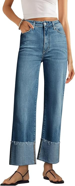 KUNMI Women's Wide Leg Jeans High Waisted Straight Leg Stretchy Denim Pants with Pockets | Amazon (US)
