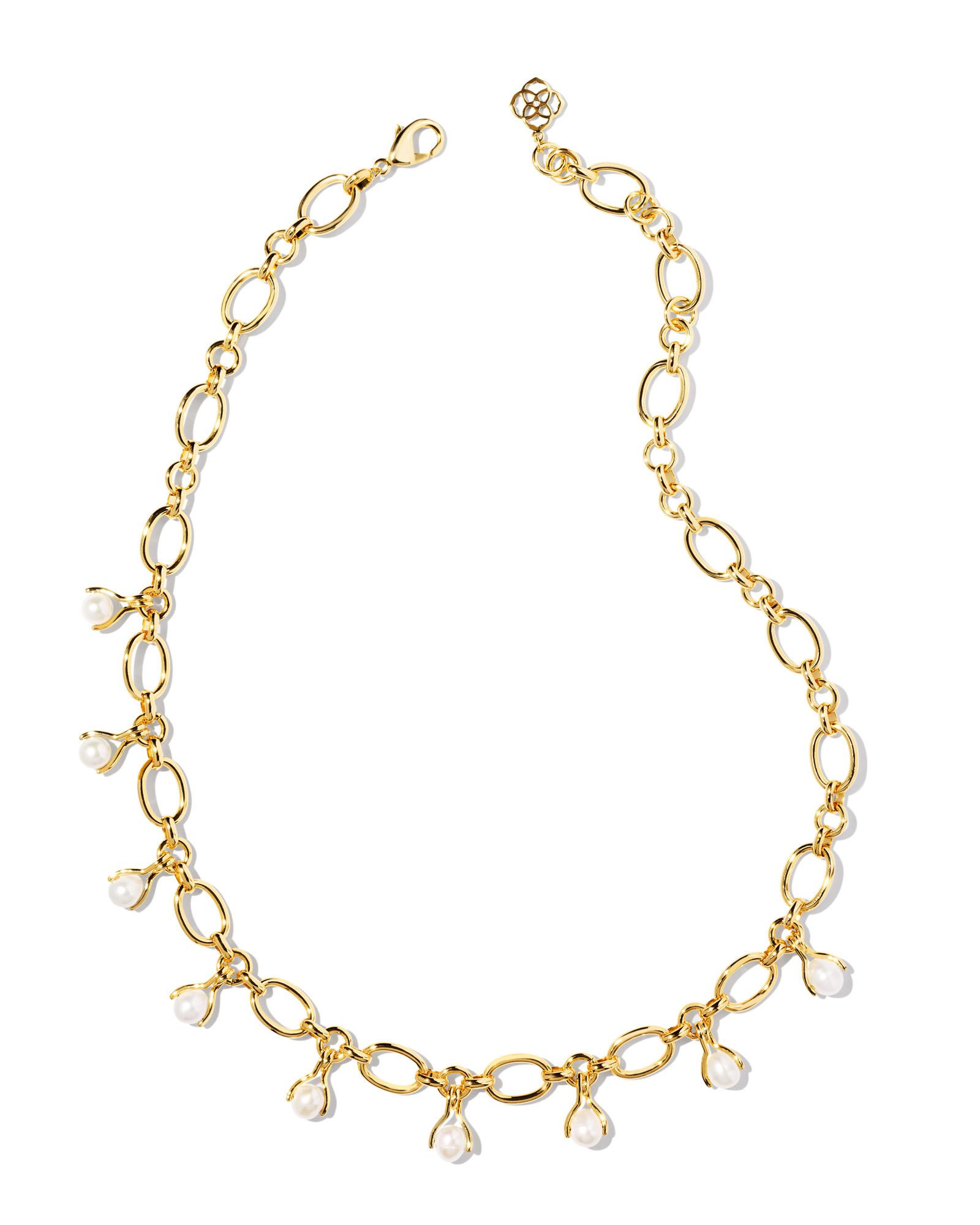 Ashton Gold Pearl Chain Necklace in White Pearl | Kendra Scott