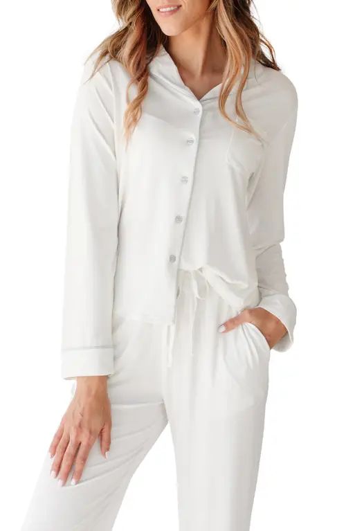 Cozy Earth Long Sleeve Knit Pajama Top in Ivory at Nordstrom, Size Large | Nordstrom