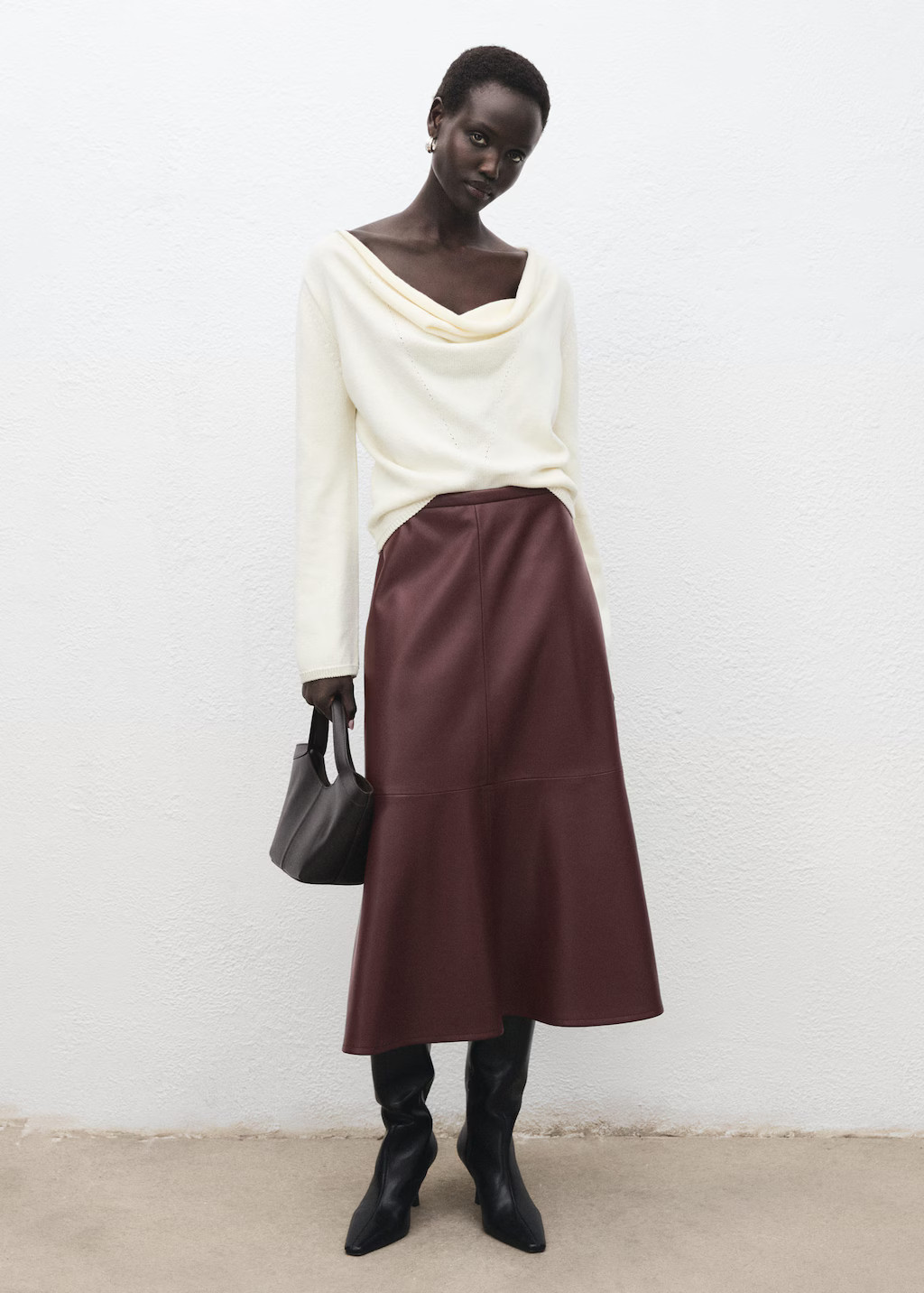 Faux-leather midi-skirt maroon - Woman - 6 - MANGO | Mango (US/MX/AU)