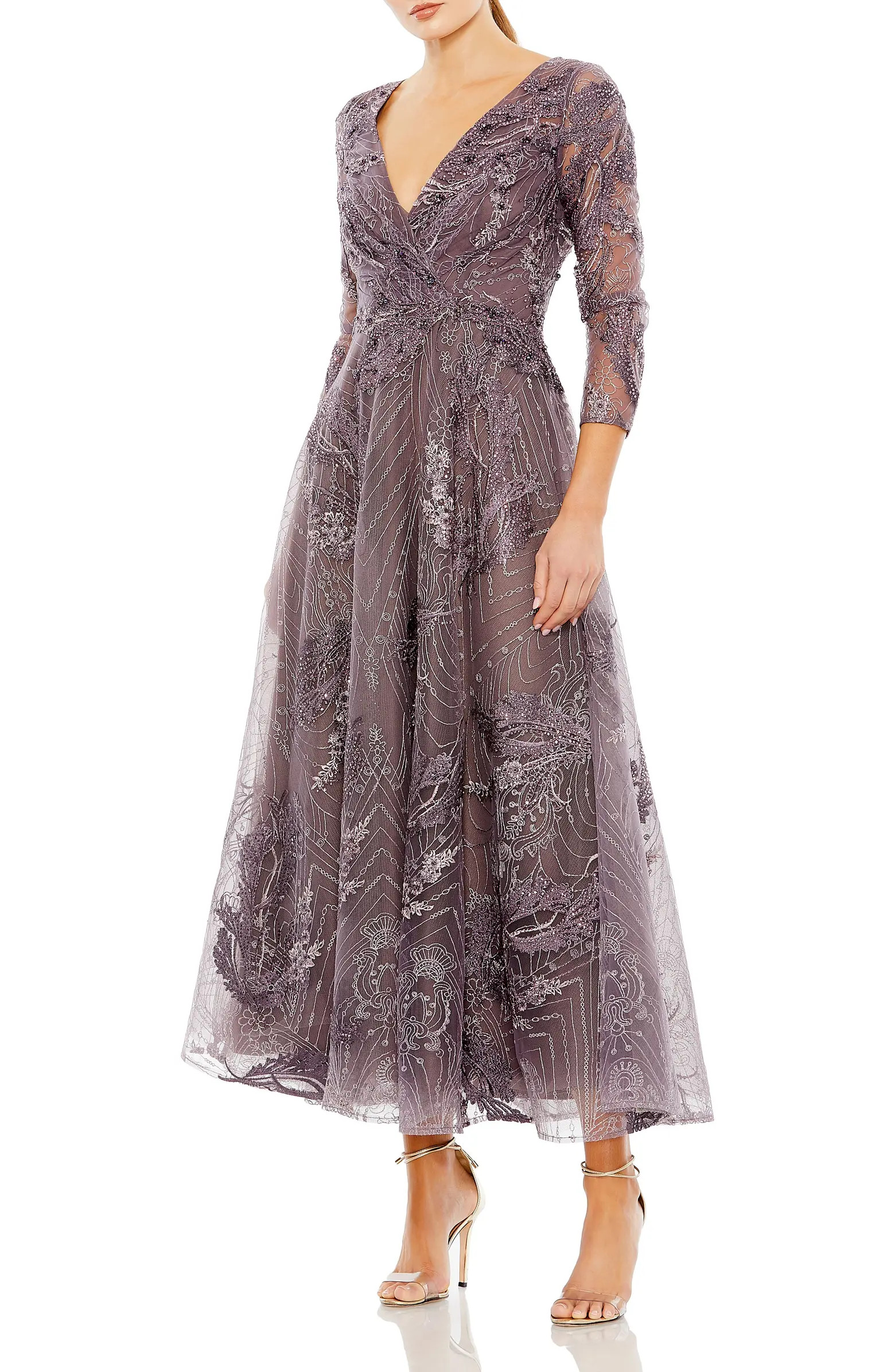 Embellished Wrap Over 3/4 Sleeve Dress | Nordstrom
