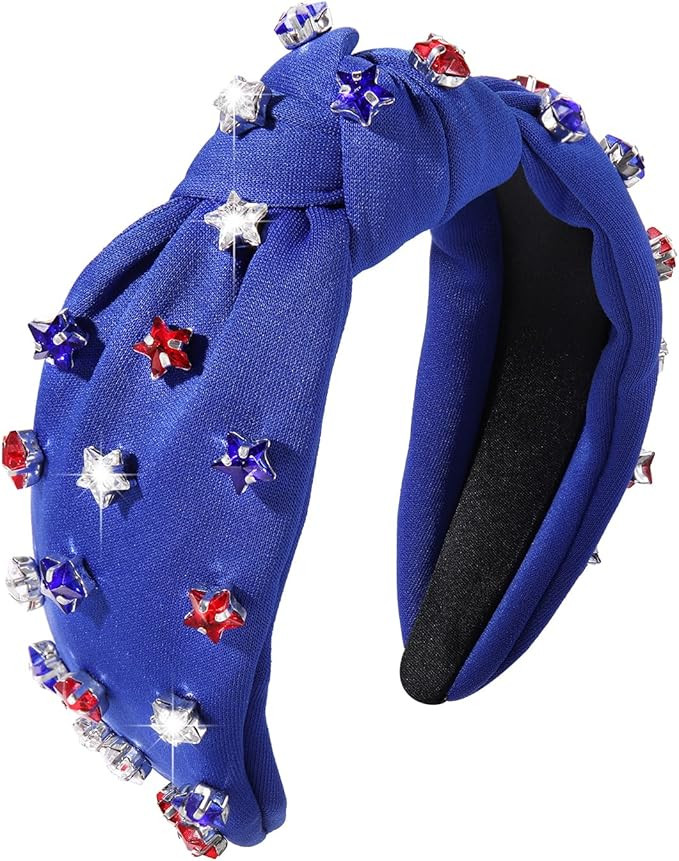 4 th of July Headband for Women American Flag Knottted Headband Red White Blue Crystal Star Patri... | Amazon (US)