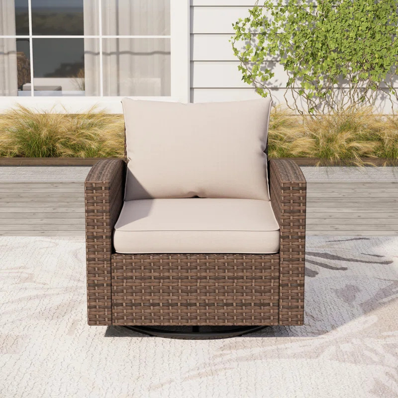 Outdoor Rattan Swivel Patio Chair with Cushions | Wayfair North America