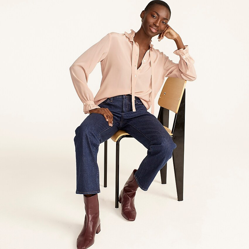 Classic-fit ruffleneck silk popover shirt | J. Crew US