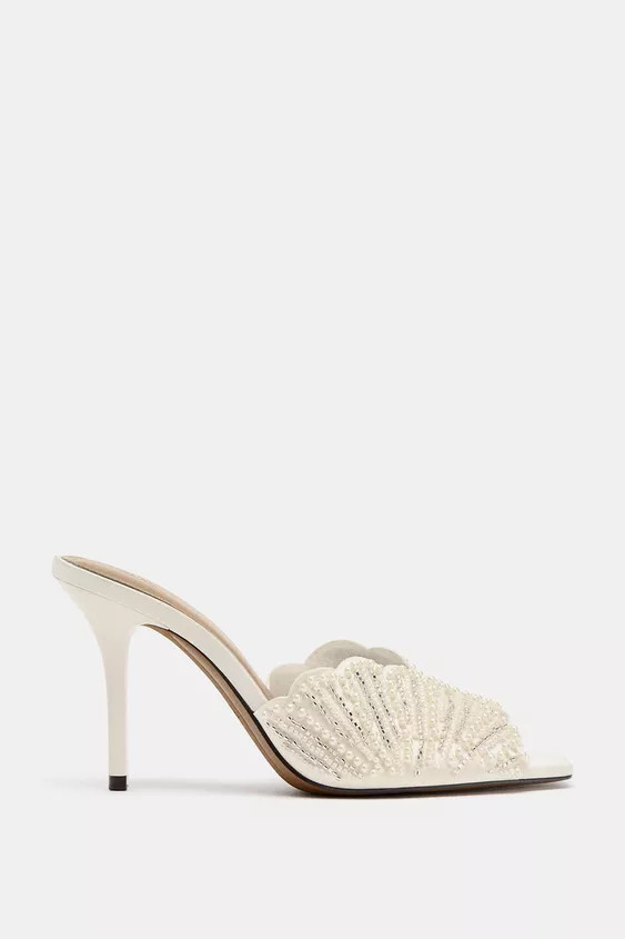 Backless heeled sandals. Mule style. Pearl and appliqué body. Front opening. Thin high heel. Squ... | Zara US