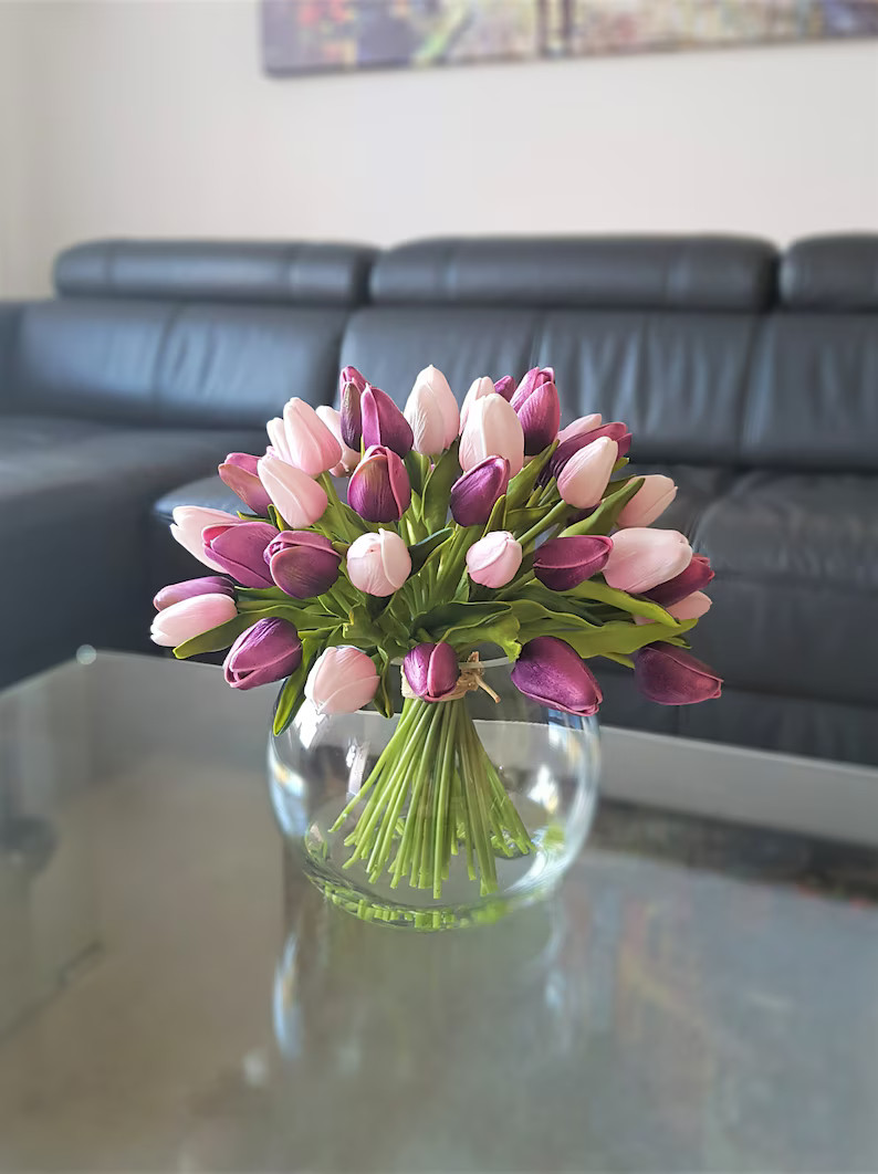 Faux Tulip Arrangement Real Touch Flowers Floral Centerpiece Wedding Flowers Silk Flower Vase Art... | Etsy (UK)
