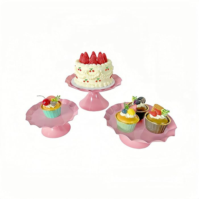 3 Pcs Metal Cake Stand Set, Scalloped Edge Cupcake Tray Dessert Display Platter, Decorative Servi... | Amazon (US)