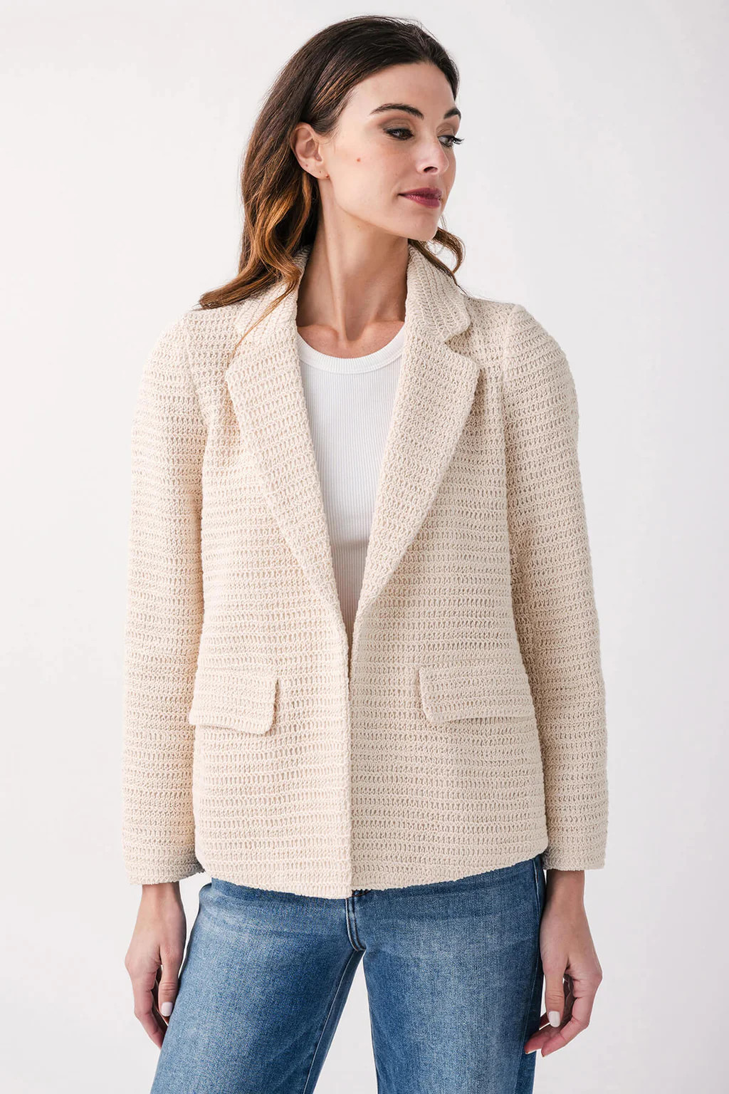 Skies Are Blue Woven Crochet Blazer | Social Threads