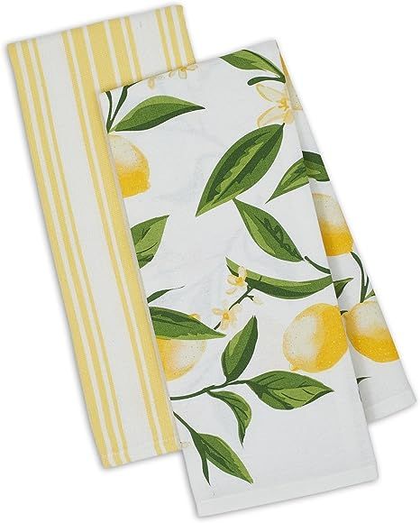 DII Kitchen Dish Towel Set 2 Lemon Bliss Yellow Green Lemon Print & Yellow Stripe | Amazon (US)