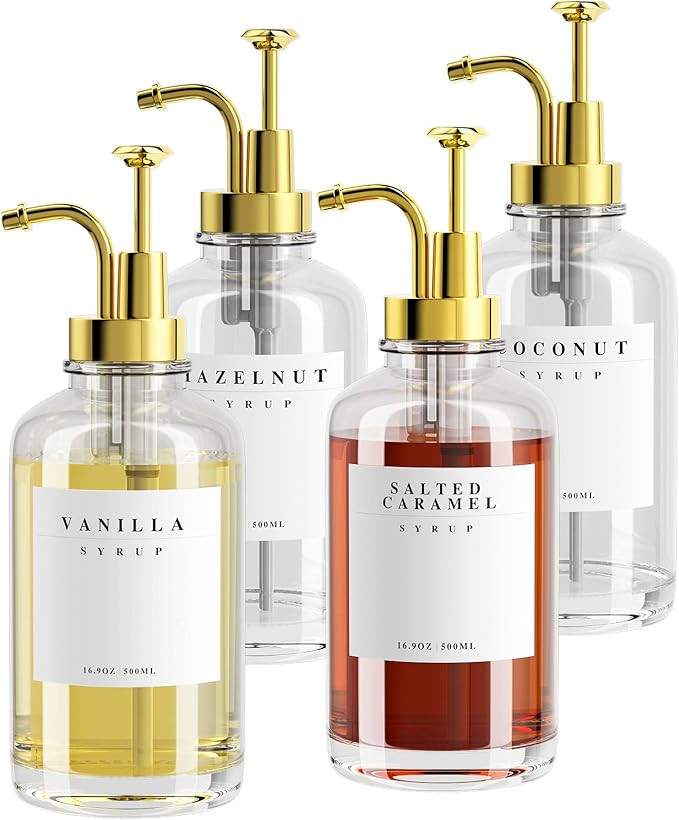 Coffee Syrup Dispenser for Coffee Bar Accessories，Coffee Pump Dispenser, Glass Syrup Bottle wit... | Amazon (US)