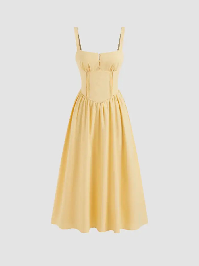 Summer Vacation Dresses Dress For Daily Casual Solid Woven Cotton-blend Square Neck Lace Up Ruffl... | Cider