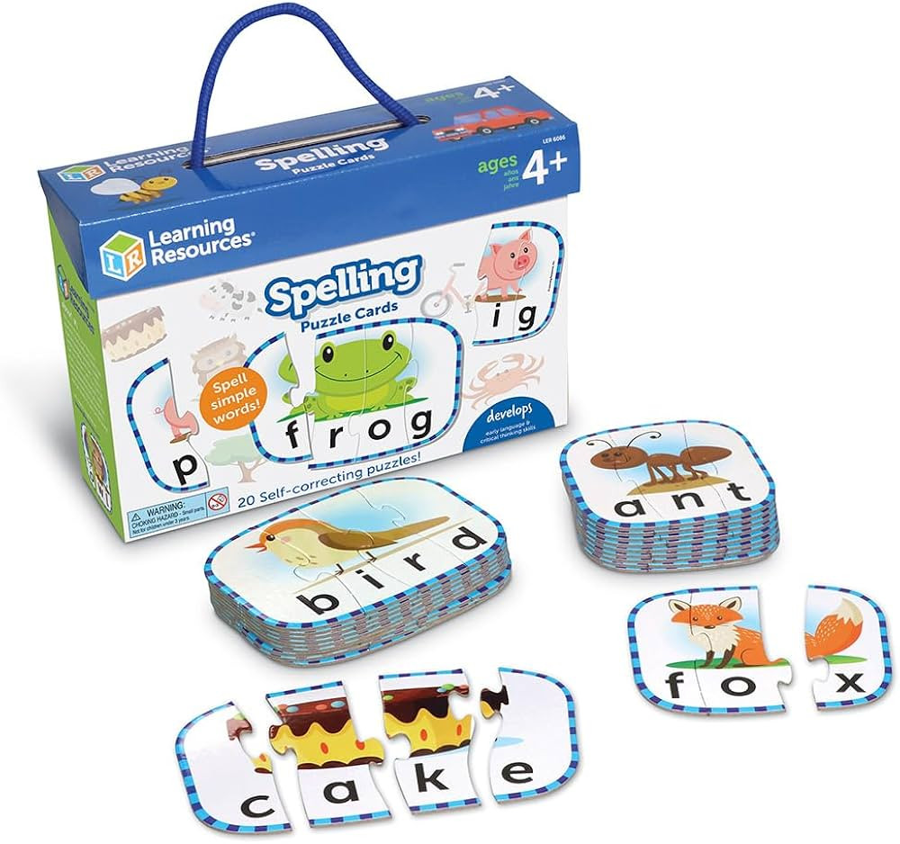 Learning Resources Spelling Puzzle Cards, Kindergarten Readniness, Self Correcting Puzzles, Ages ... | Amazon (US)