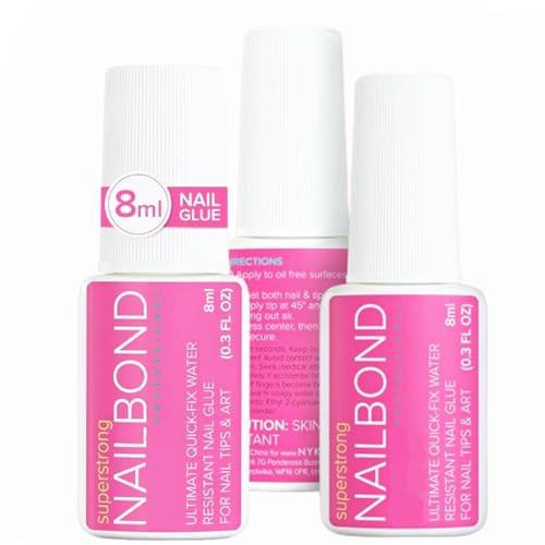 Super Strong Nail Glue (24ml of 3 Bottles) N1YK13PC Nail Glue, Nail Bond Brush On Nail Glue, Long-Lasting and Durable, Non-Cracking | Amazon (US)