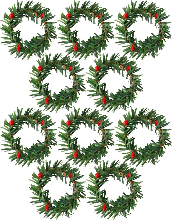Boieo Mini Artificial Christmas Wreaths Ornaments, 10 pcs | Amazon (US)