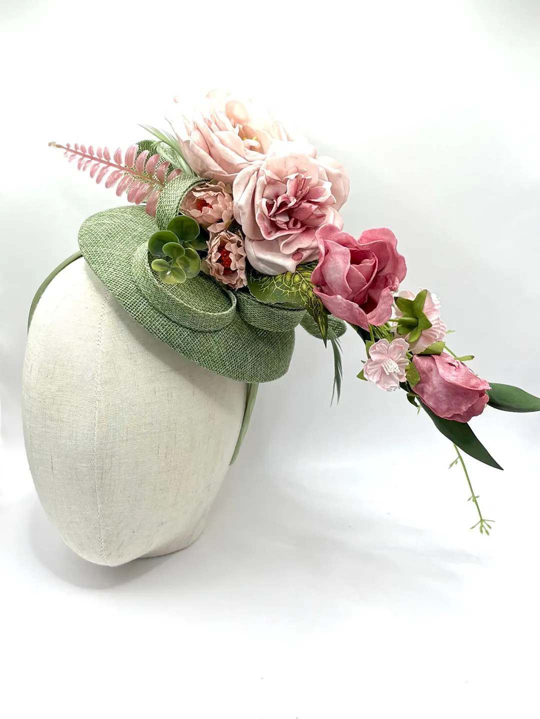 Sage Green Rose Pink Wedding Fascinator Derby Ascot Race Day Hat | Etsy (US)