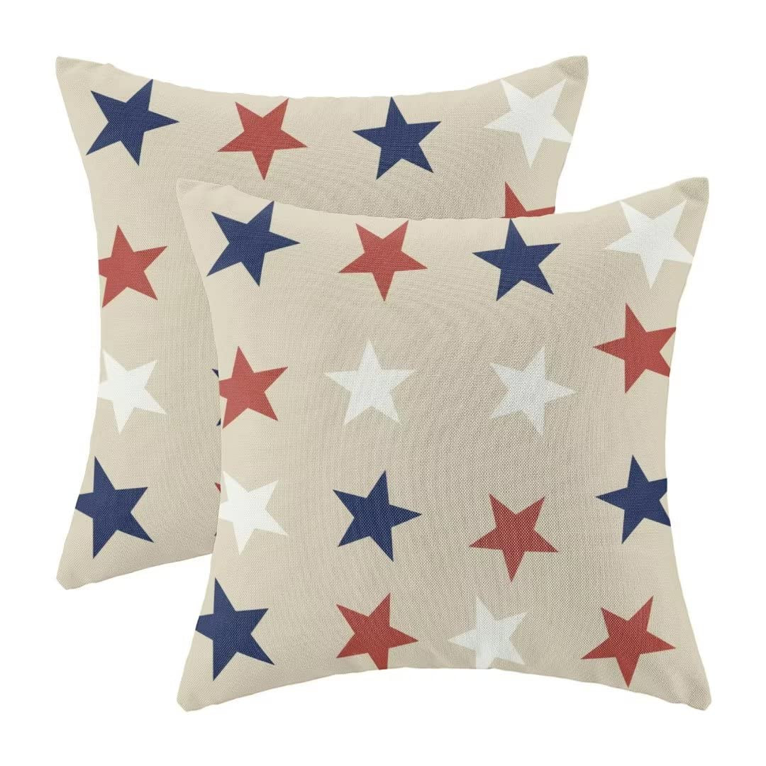 4th of July Throw Pillow Cover, 18x18 Inch Set of 2 Blue Red White Stars Patriotic Decorative Out... | Amazon (US)