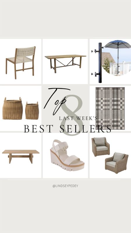 Last week’s best sellers! 

My number 1 must have for summer are our umbrella holders that attach to the deck railing. They save so much space and and indestructible. 

Our outdoor dining set is 50 & 60% off!! 🔥 this will sell out!! I got it last year during the Memorial Day sale and it sold out the first weekend, so if you want it grab it now! 

Our outdoor rug is also 30% off at target. 

My coffee table & woven planters are 10% off w code LINDSEYPEDEY. 

Living in these wedges! Under $50! 

Outdoor arm chairs are on roll back, under $400 for the set  

#LTKFindsUnder100 #LTKSeasonal #LTKHome