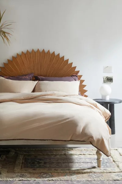 Breezy Cotton Percale Tassel Duvet Cover in Tan at Urban Outfitters | Urban Outfitters (US and RoW)
