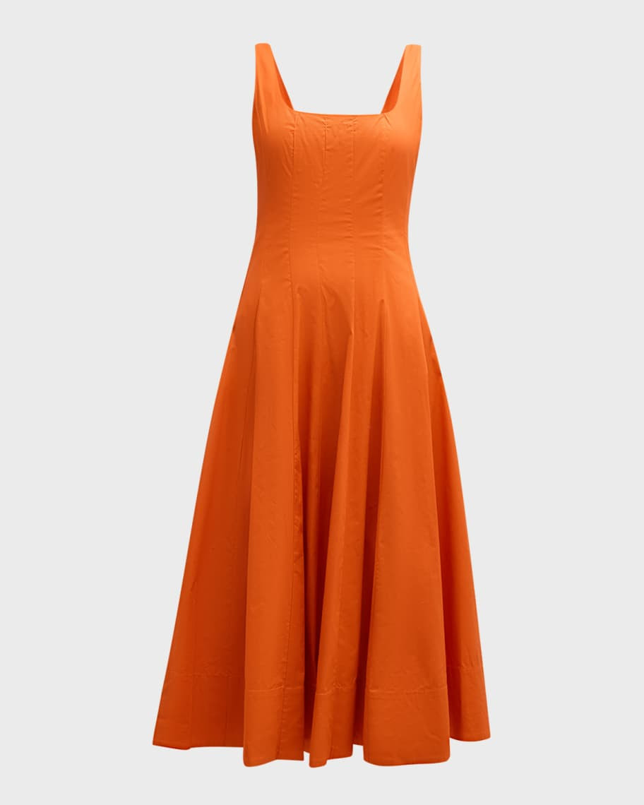 Wells Sleeveless Cotton Poplin Corset Midi Dress | Neiman Marcus