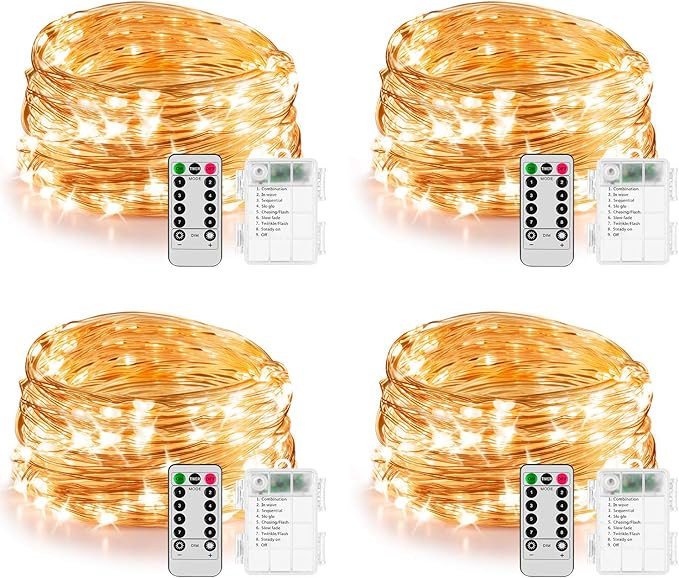 Koxly 4 Pack 20ft 60 Led Fairy Lights with Remote Timer Waterproof Christmas Decor Battery Operat... | Amazon (US)