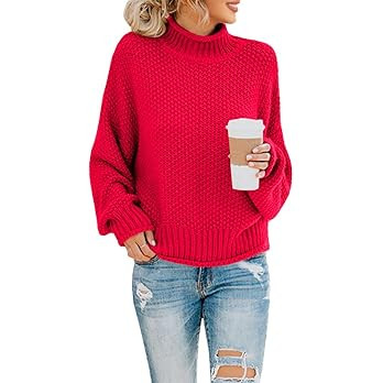 Saodimallsu Womens Turtleneck Oversized Sweaters Batwing Long Sleeve Pullover Loose Chunky Knit J... | Amazon (US)