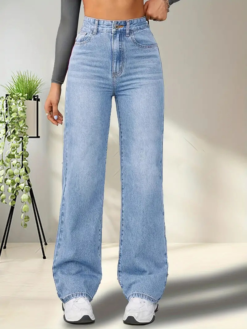 Loose Fit Washed Straight Jeans Slant Pockets Non stretch - Temu | Temu Affiliate Program