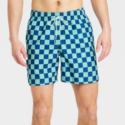 Men's Checkered Swim Trunk - Goodfellow & Co™ Navy | Target