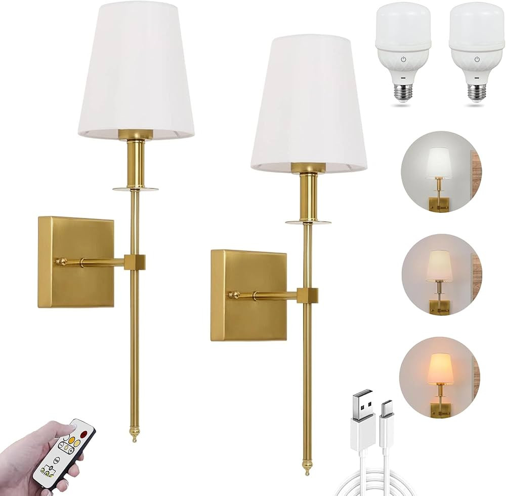 Battery Operated Wall Sconce Wireless Living Room Sconces with Remote Control, Indoor Dimmable Ba... | Amazon (US)