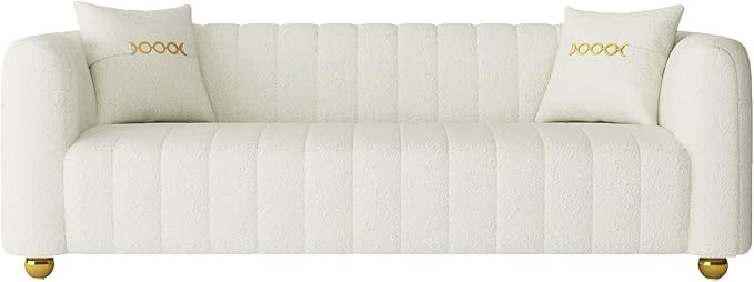 IQIAite 83''Luxury Velvet Sofa Couch for 3 Person Fashion Couch with 2 Pillows, Metal Legs Solid ... | Amazon (US)