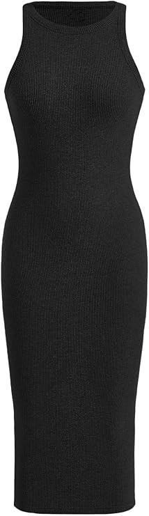Verdusa Women's Basic Ribbed Knit Sleeveless Midi Tank Dress Crewneck Knit Bodycon Dress | Amazon (US)