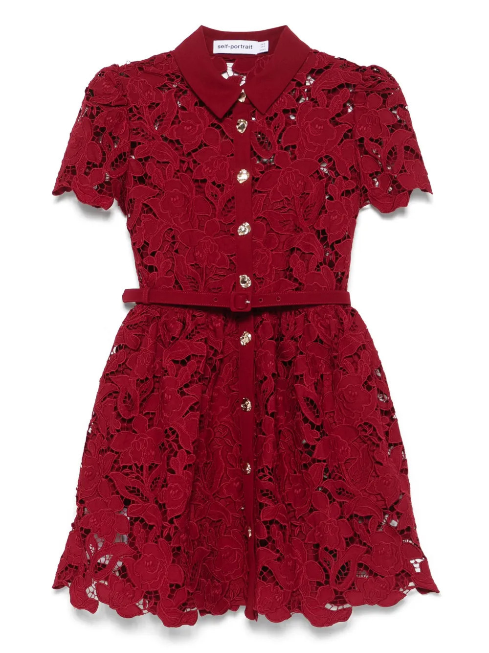 Self-Portrait floral-lace mini dress - Red | Farfetch Global