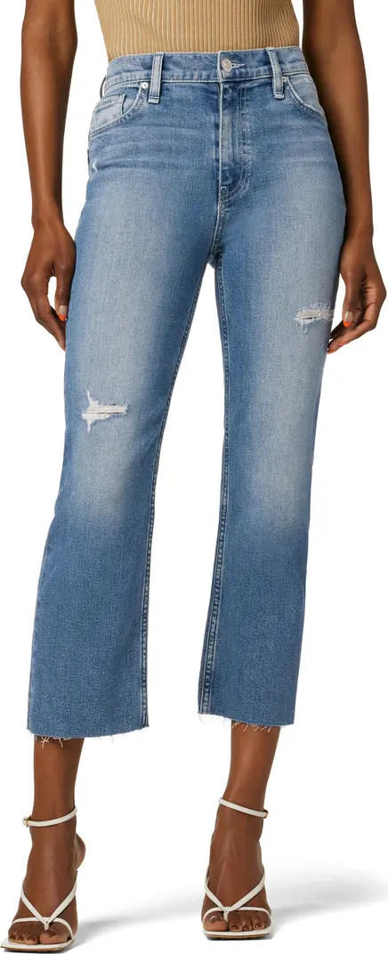 Remi High Waist Raw Hem Crop Straight Leg Jeans | Nordstrom
