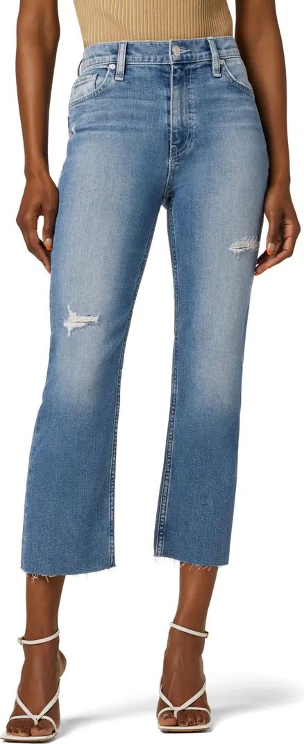 Remi High Waist Raw Hem Crop Straight Leg Jeans | Nordstrom