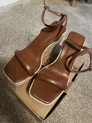 MANGO Wedge Strip Sandals in Brown size 36 | eBay UK