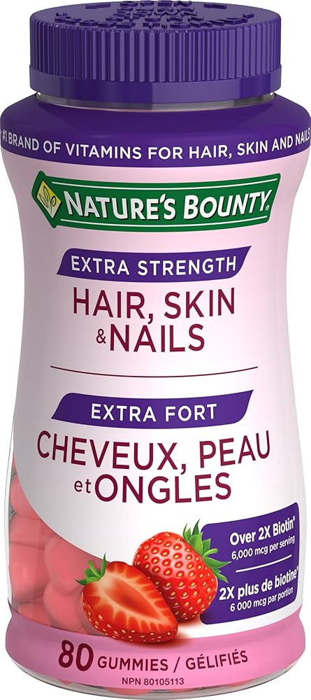 Nature's Bounty Extra Strength Hair, Skin & Nails, 80 Gummies, Strawberry cream flavour | Amazon (CA)