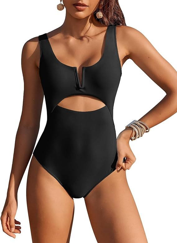 AI'MAGE Womens One Piece Swimsuits Tummy Control Bathing Suit 2024 Cutout High Waisted V Neck Mon... | Amazon (US)