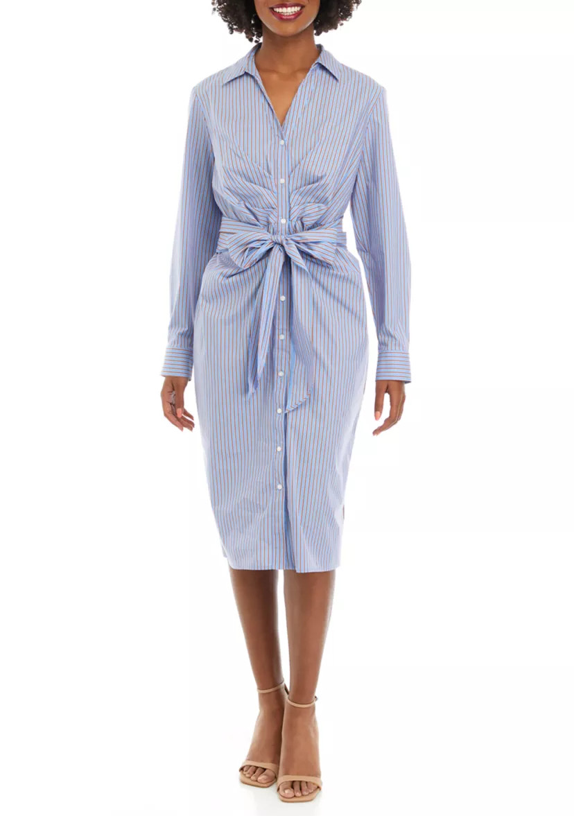 Women's Striped Tied Long Sleeve Shirtdress | Belk
