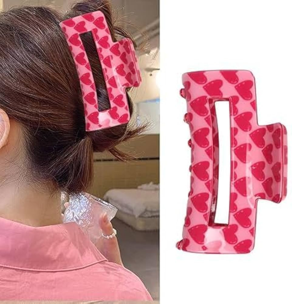 Valentine’s Day Hair Claw Clips Hair Claw for Women 1Pcs Pink Heart Hair Claw Clips for Thick H... | Amazon (US)