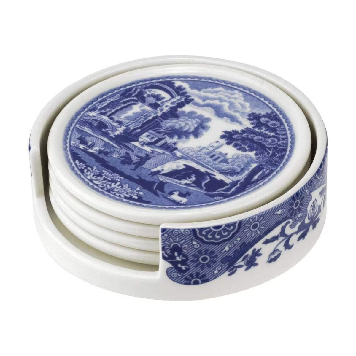 Spode Blue Italian 4 Piece Ceramic Coasters with Holder | Target