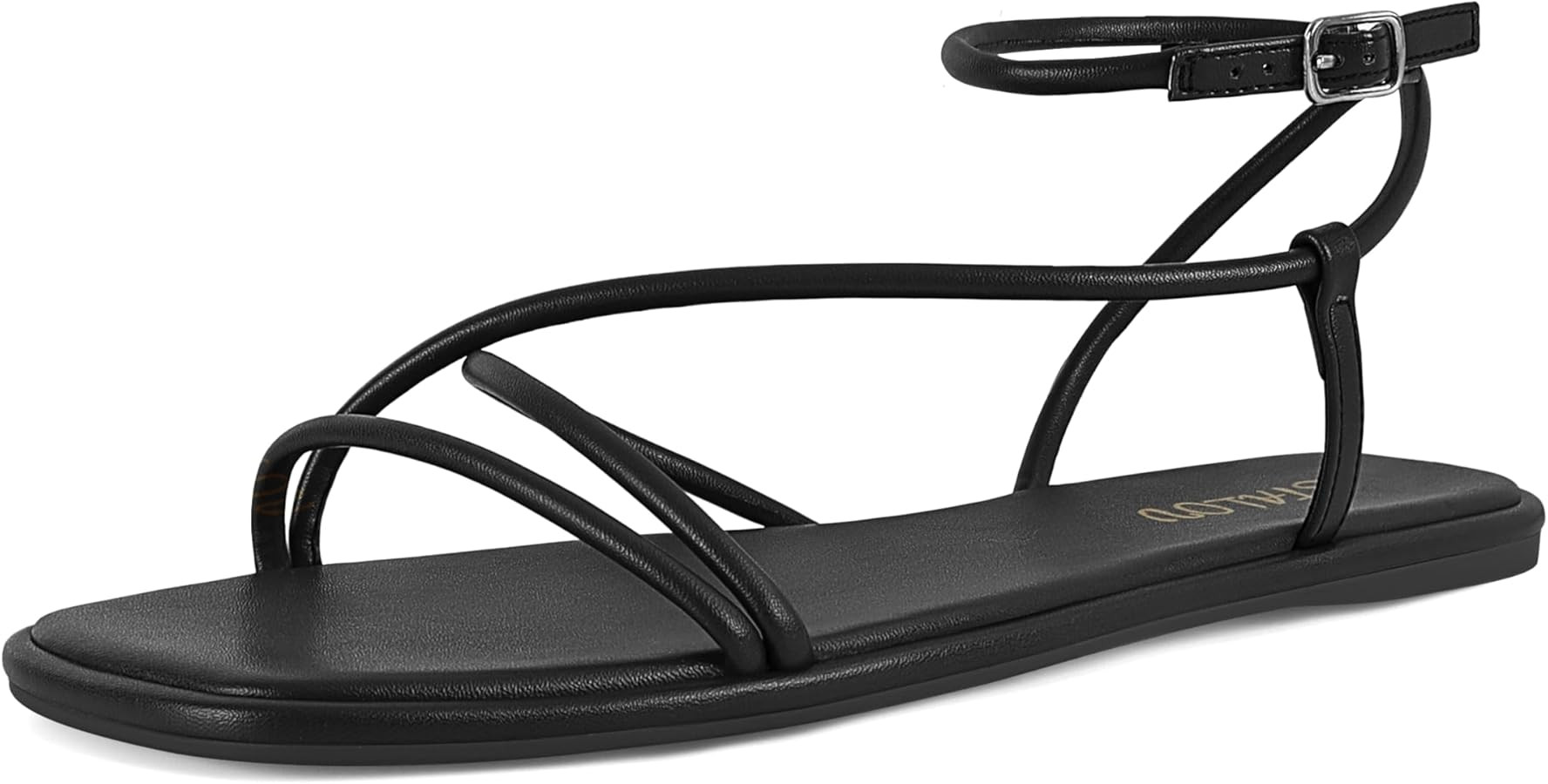 STALOV Strappy Flat Sandals for Women Square Open Toe Leather Ankle Strap Flats Sandals Comfortab... | Amazon (US)