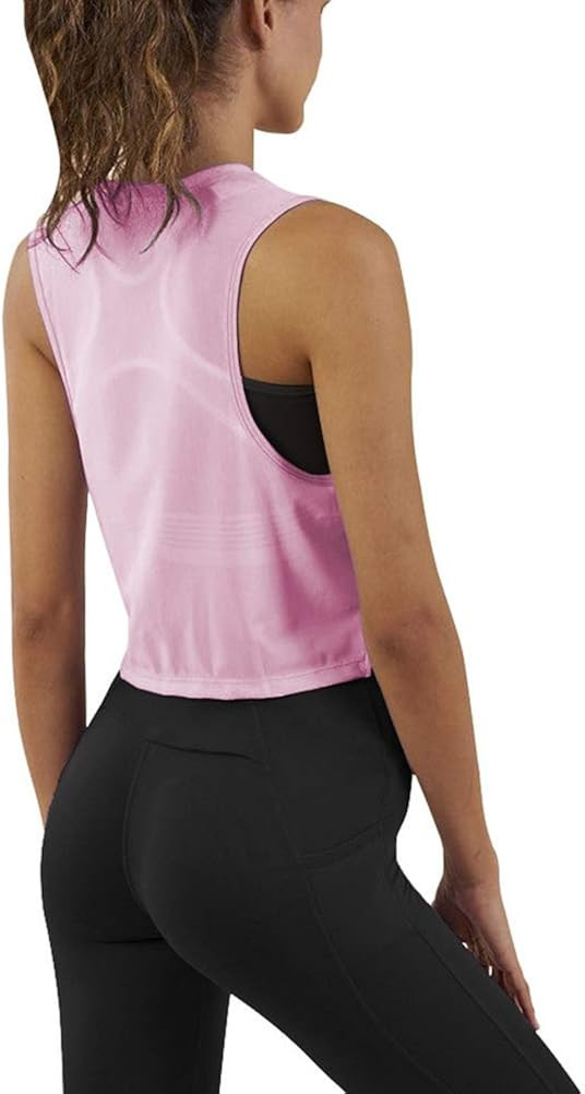 Mippo Crop Top Workout Shirts for Women Cute Sheer Mesh Back Athletic Tanks Muscle Tee | Amazon (US)