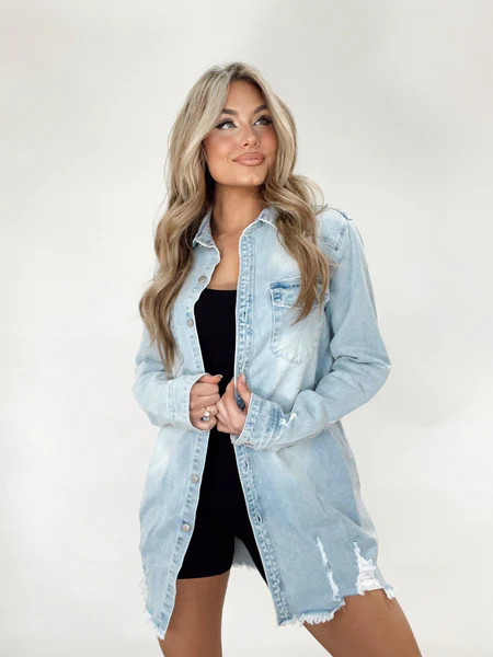 Distressed Denim Shacket | Lane 201 Boutique
