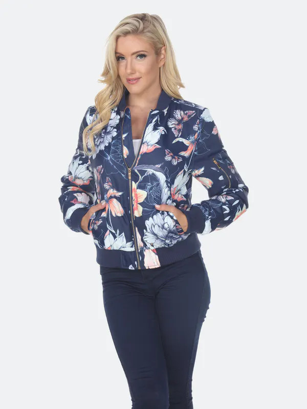 White Mark Floral Bomber Jacket - Blue - XL | Verishop