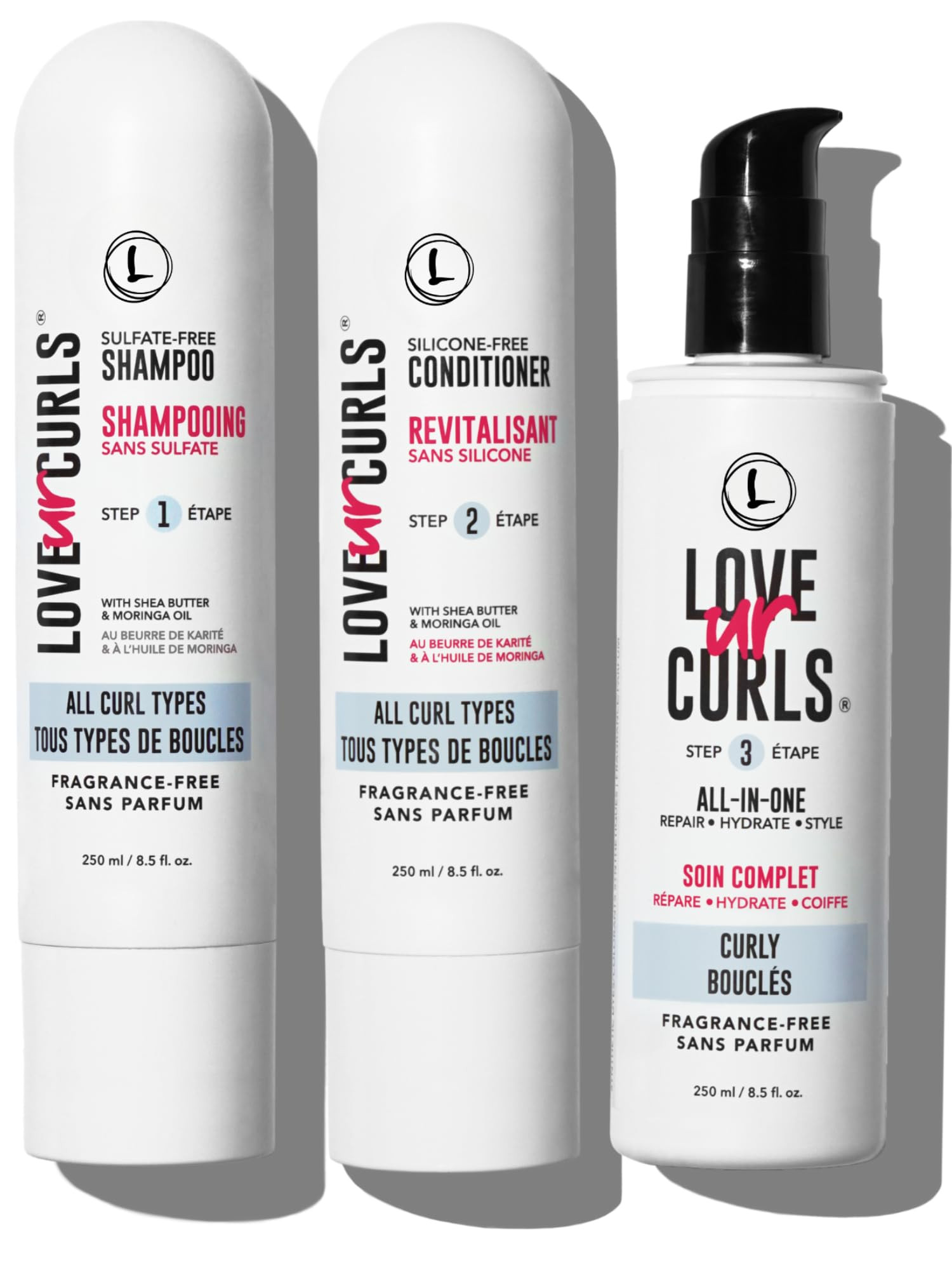 Love Ur Curls Fragrance Free Shampoo and Conditioner Set with All in One Curl Cream Styler for Cu... | Amazon (US)
