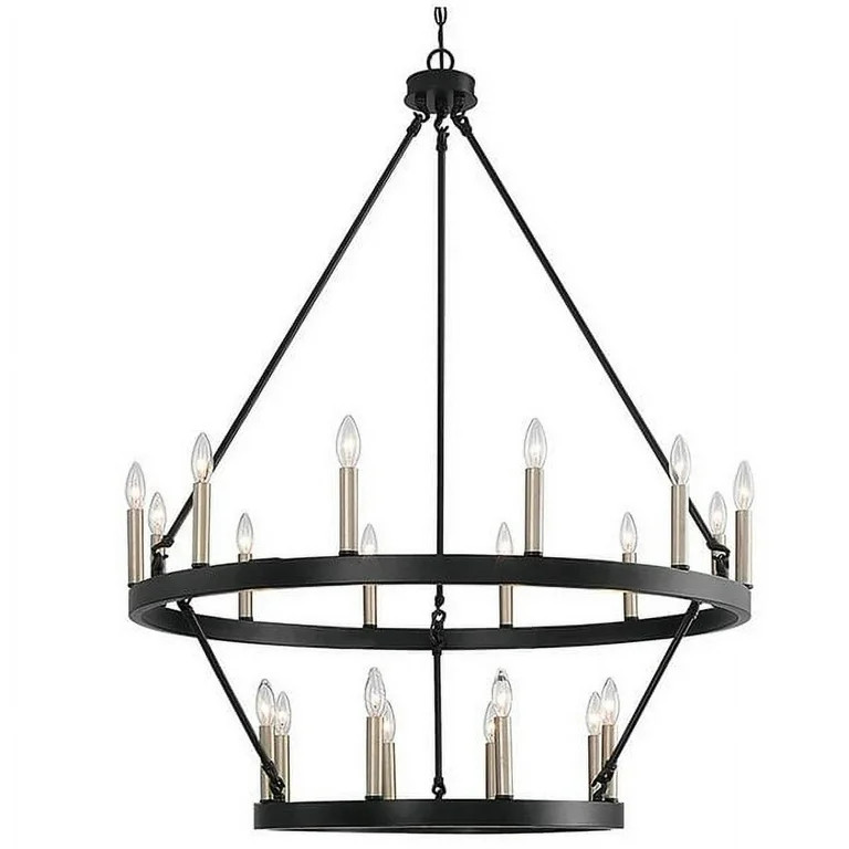 2-Tier Farmhouse 20-light Wagon Wheel Chandelier - Black Finish | Walmart (US)