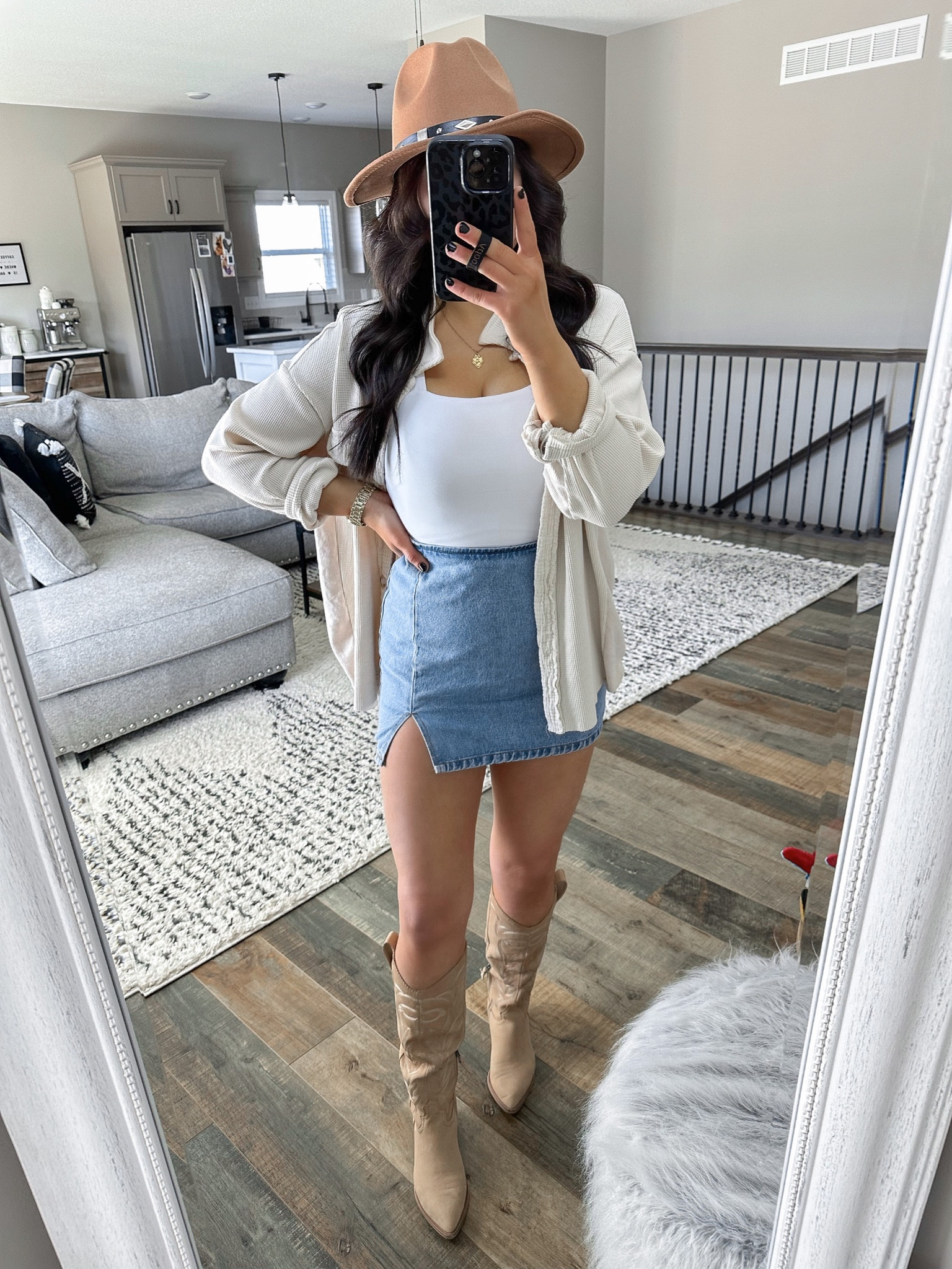 Bodysuit — xs
Button Down — medium
Skirt — small

Western boots | western fashion | western outfit | nashville outfit | rodeo outfit | denim mini skirt | white seamless bodysuit | thermal button down | neutral fashion | western hat 



#LTKunder50 #LTKshoecrush #LTKstyletip