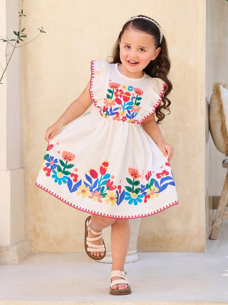 SHEIN Young Girl Colorful Floral Beach Vacation Dress | SHEIN